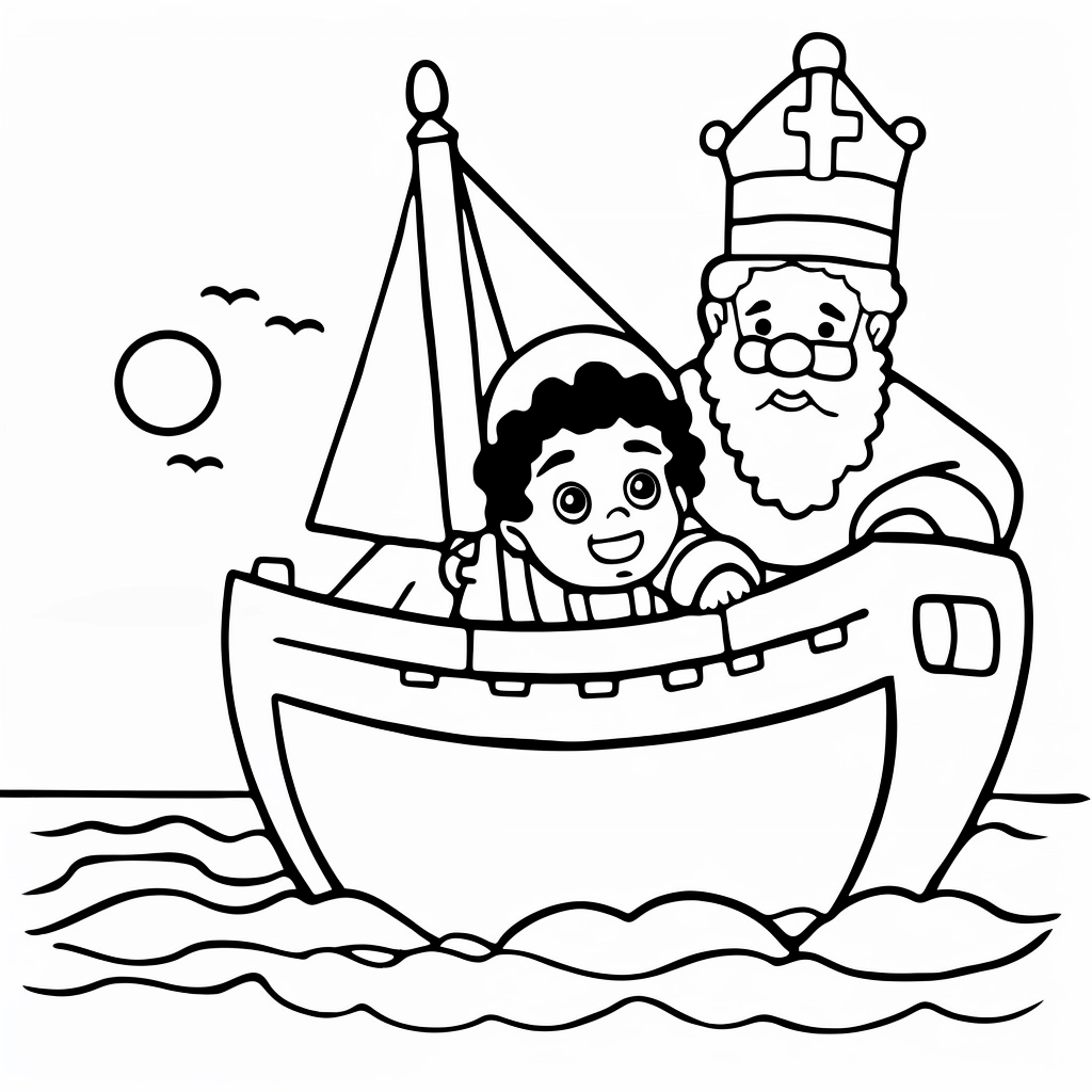 Sint En Piet Op De Boot coloring page for children