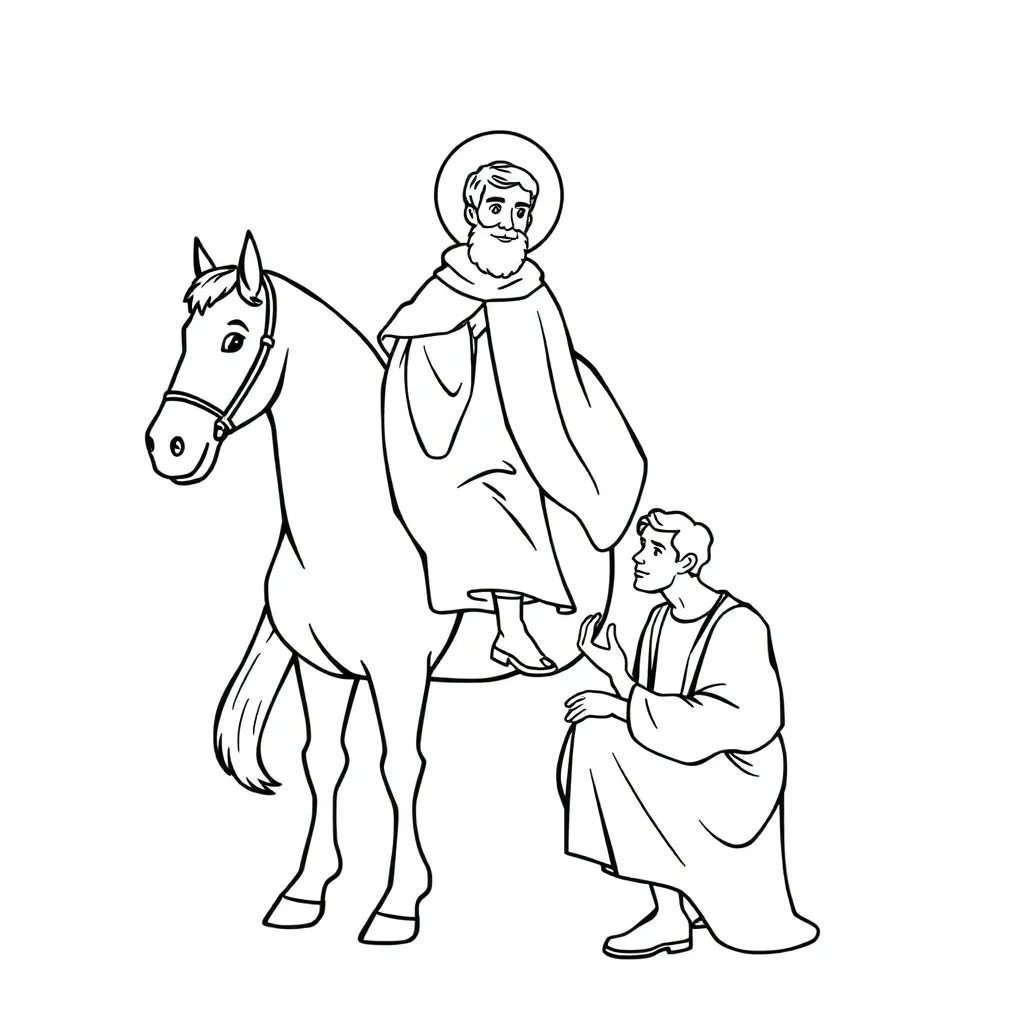 Sint Maarten Deelmantel Bedelaar Paard Christelijk coloring page for children