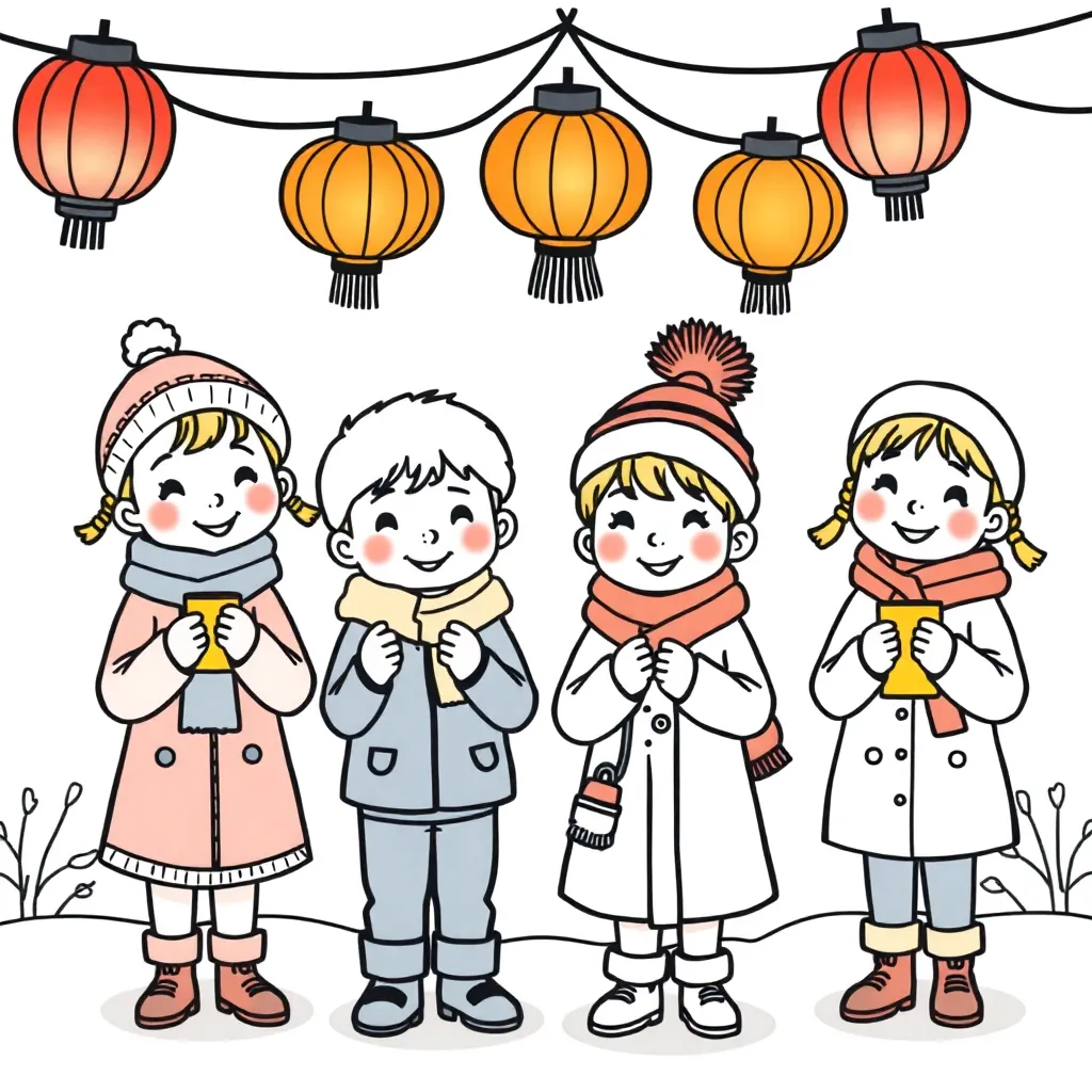 Sint Maarten Lantaarns Winterkleding Kinderen Feestviering coloring page for children
