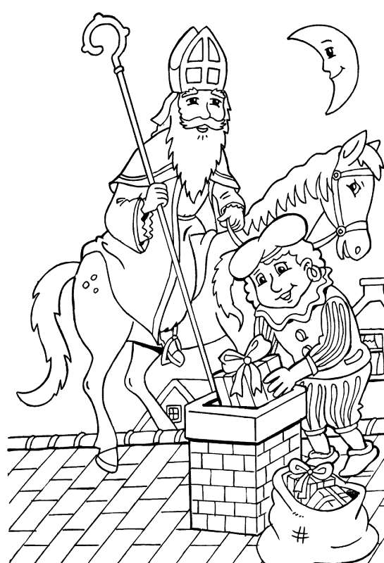 Sint Op Het Dak 01 coloring page for children