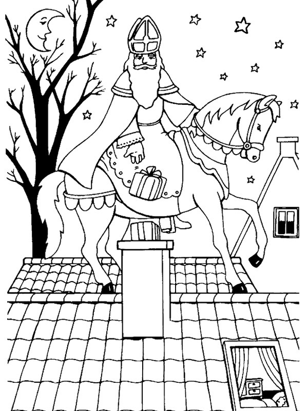 Sint Op Het Dak 02 coloring page for children