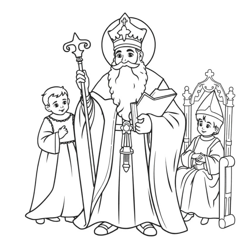 Sinterklaas Bisschopsfiguur Kind Traditioneel Feestelijk coloring page for children