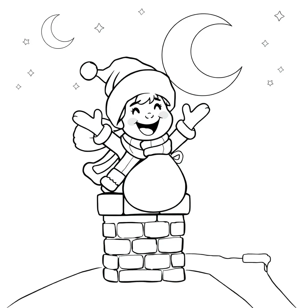 Sinterklaas Feestdagen Cadeaus Schoorsteen Nachtelijke Sfeer coloring page for children