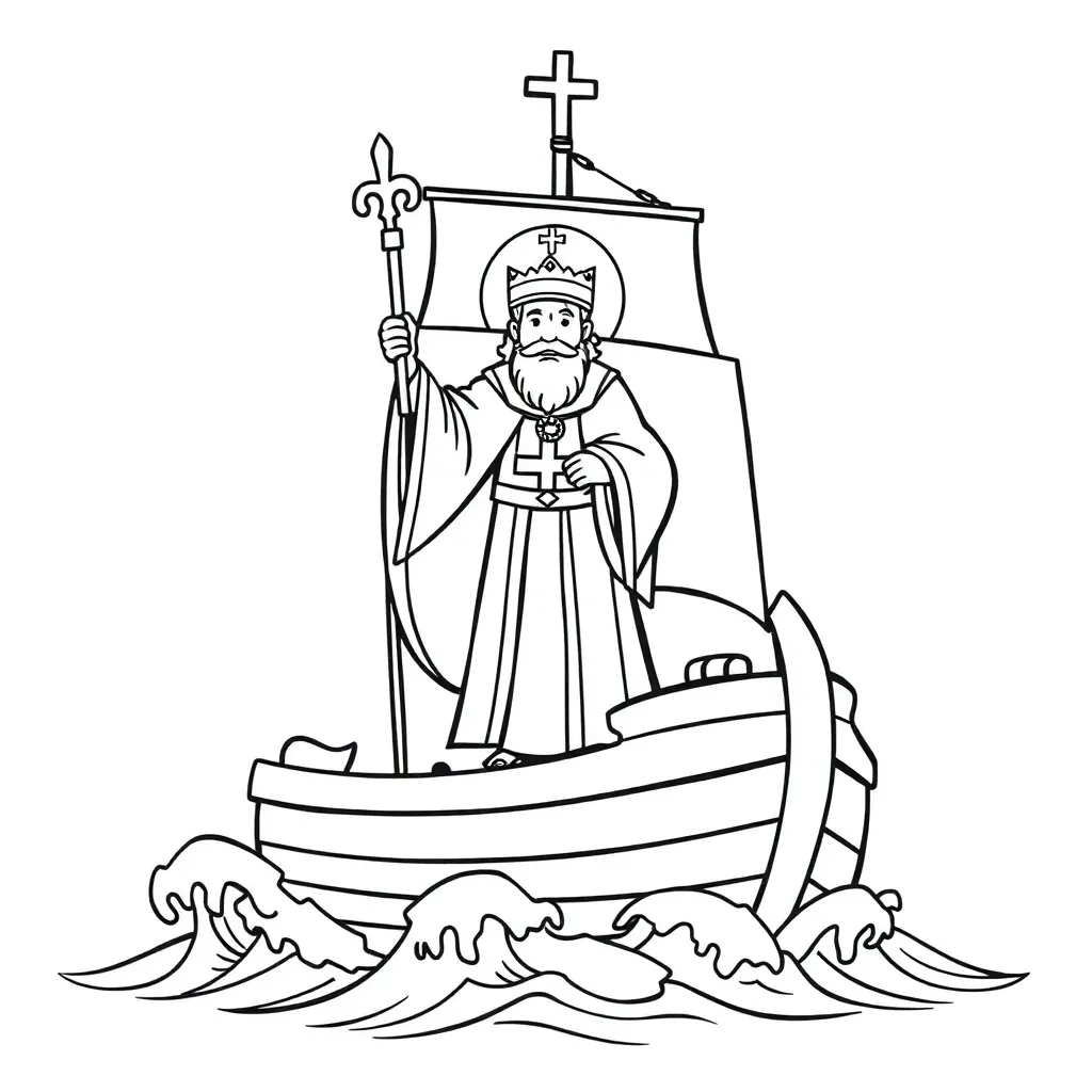 Sinterklaas Heilige Figuur Zeilschip Cartoonachtig Kinderen coloring page for children