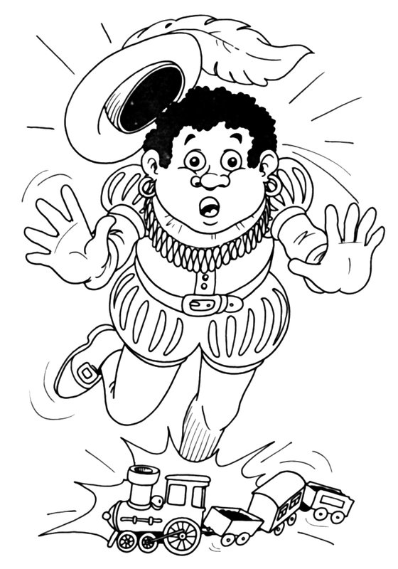 Sinterklaas Piet Struikelt Trein coloring page for children