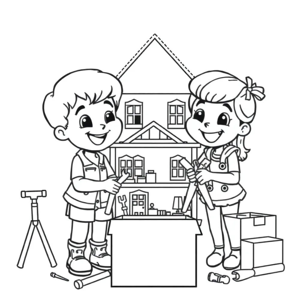 Sinterklaas Poppenhuis Samenwerken Creatief Educatief coloring page for children