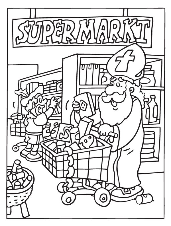 Sinterklaas Supermarkt coloring page for children