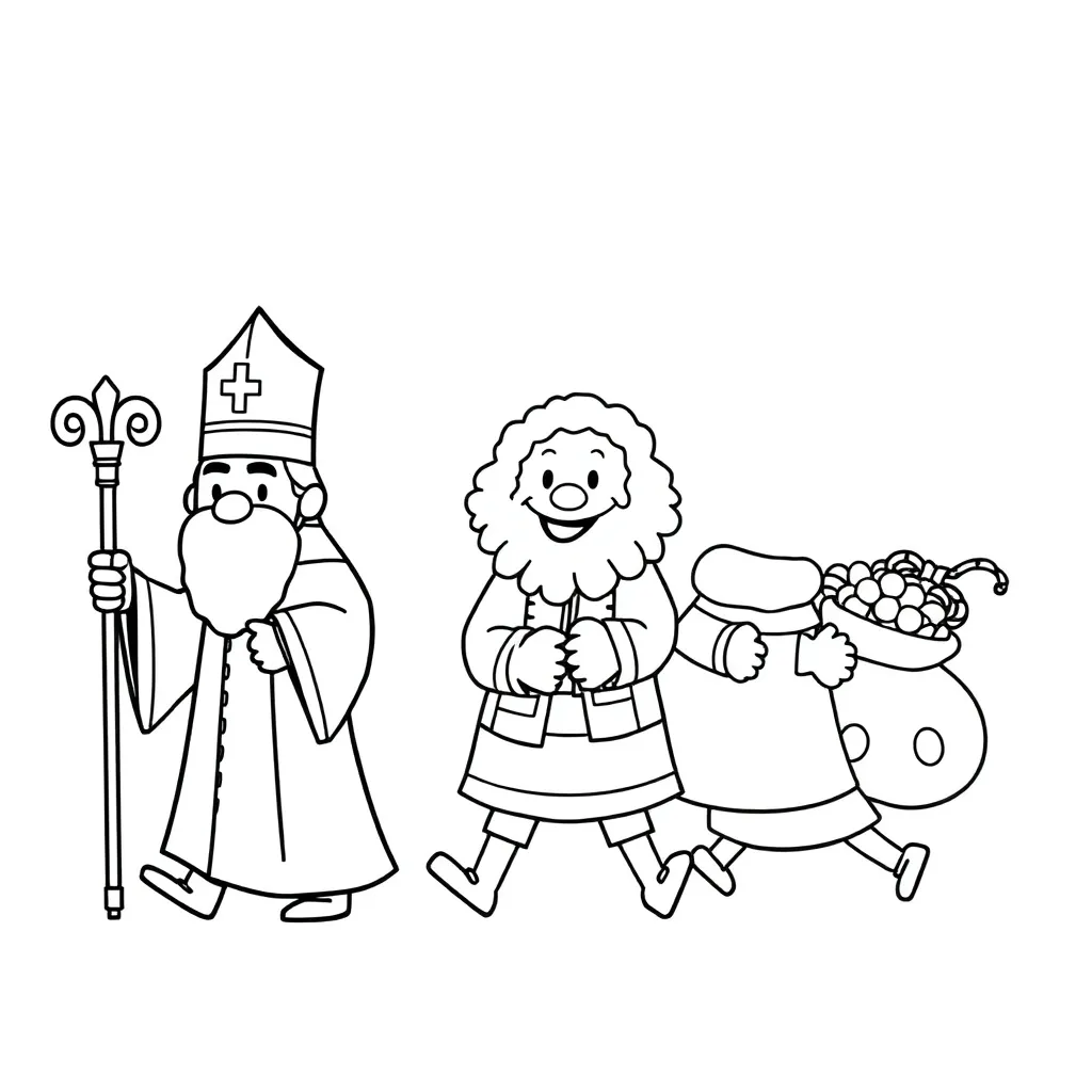 Sinterklaas Zwarte Piet Feestelijke Cadeaus Traditie coloring page for children