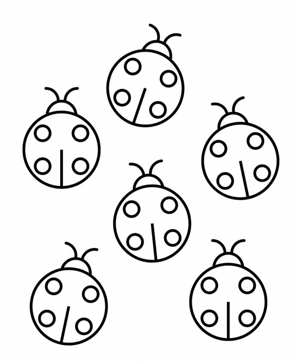 Six Ladybugs coloring page for children