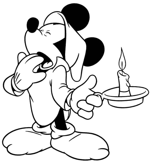 Sleepy Mickey Mouse coloring page for children