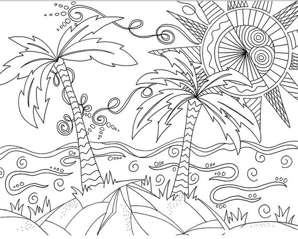 Plantilla de colorear Sommer Zentangle Escena de Playa