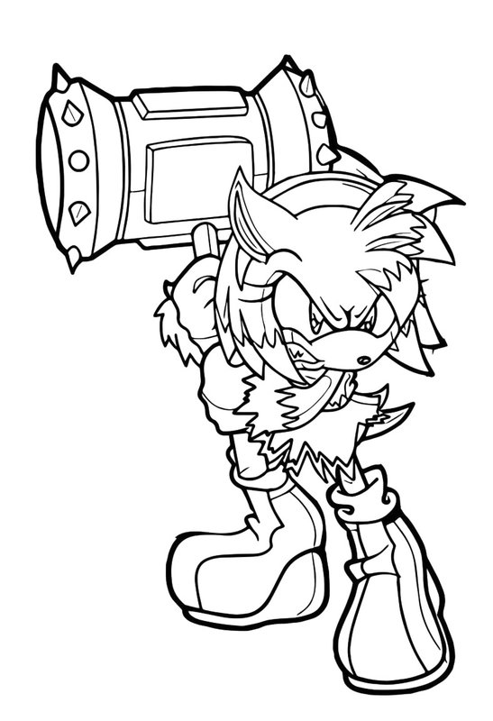 Coloring page Sonic Amy Rose Hammer