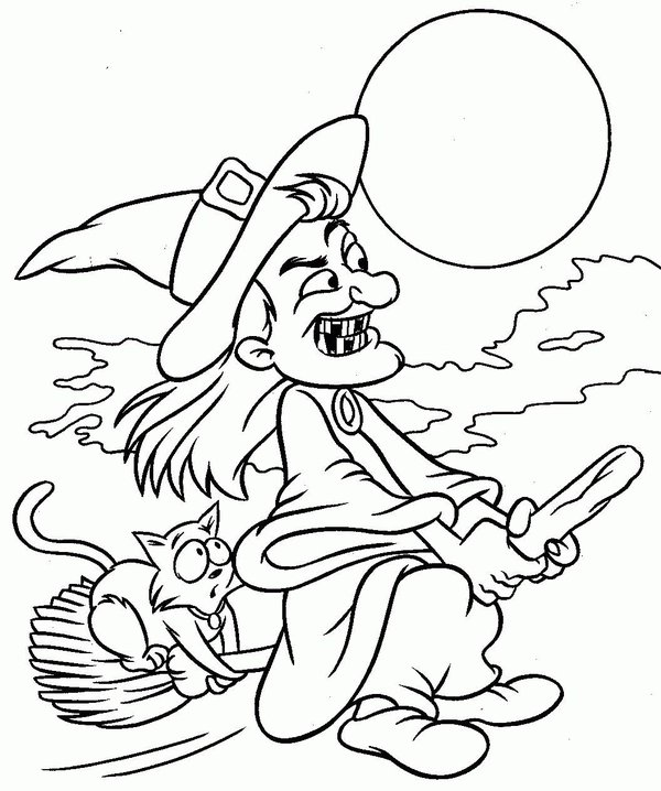 Sorciere D Halloween Sur Un Balai coloring page for children