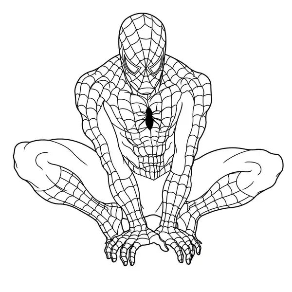 Spiderman auf dem Boden sitzend coloring page for children