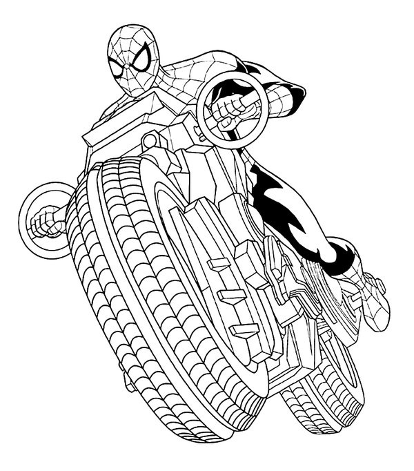 Coloring page Spiderman on a motor.