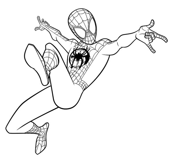 Spiderman Saltando En El Aire coloring page for children