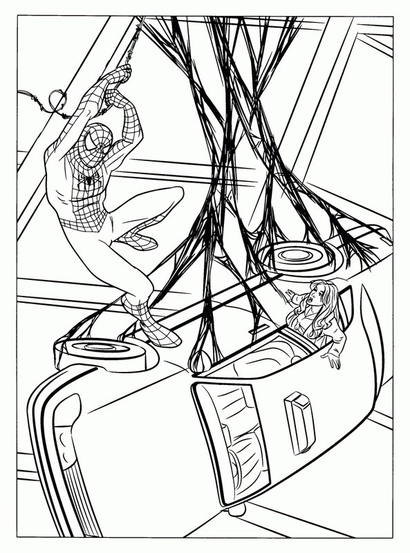Spiderman Sauve Une Fille Dans Une Voiture coloring page for children