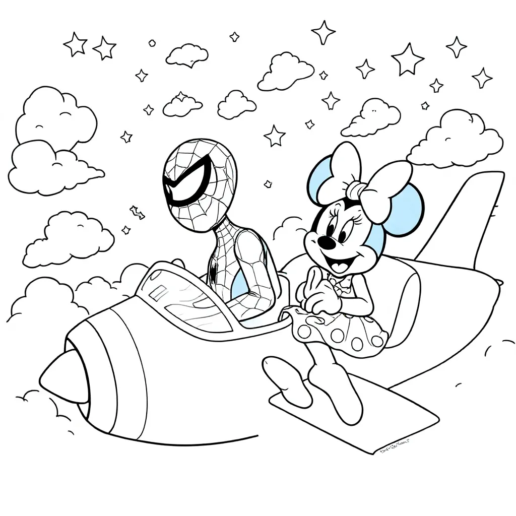 Spidey Minnie Mouse In Vliegtuig coloring page for children