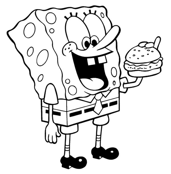 Spongebob Eating Burger coloring page for children