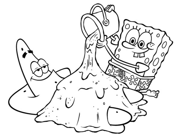 Spongebob Patrick Playing Sand coloring page for children