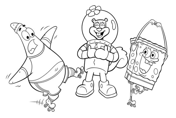 Plantilla de colorear de Bob Esponja, Patricio y Sandy juntos