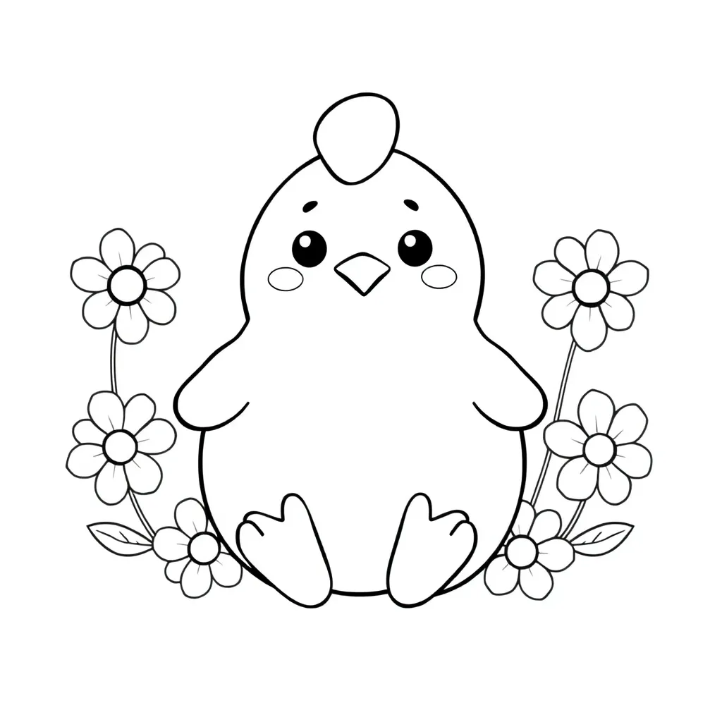 Squishmallow, chicken, black, white, black and white coloring page for kids