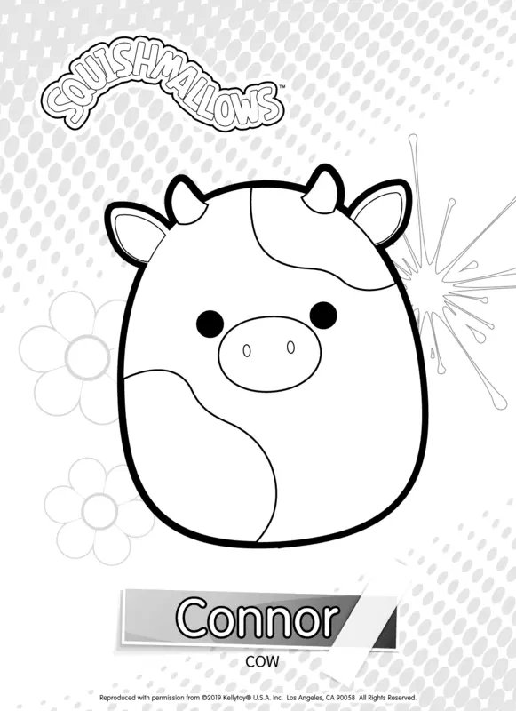 Squishmallows Connor Cow coloring page for children
