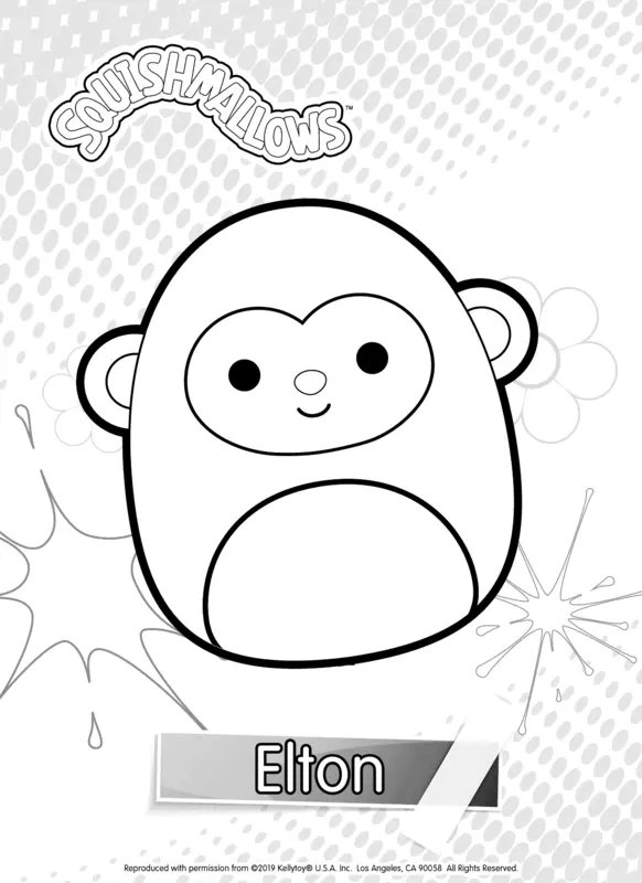 Squishmallows Monkey Elton coloring page for children