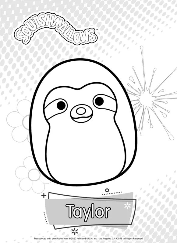 Squishmallows Taylor Sloth coloring page for children