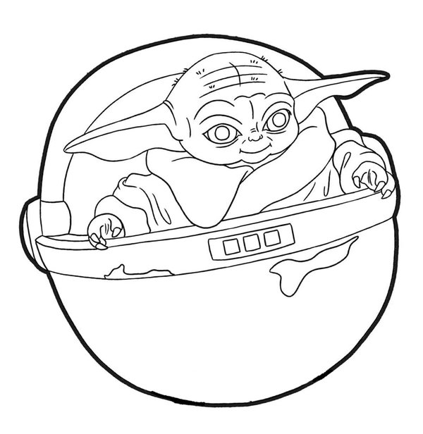 Star Wars Mandalorien Yoda coloring page for children