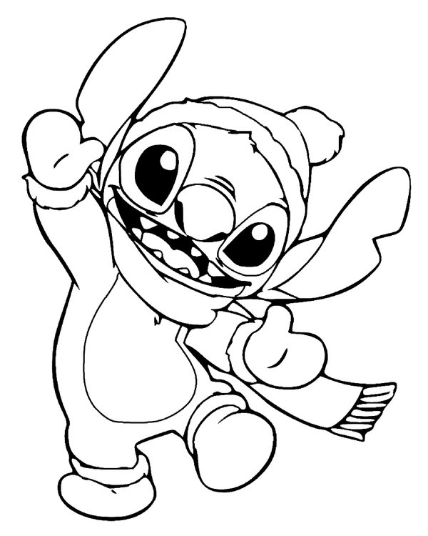 Stich Winter Outfit coloring page for children