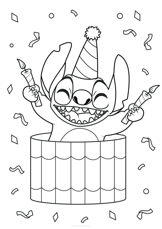 Stitch Alles Gute zum Geburtstag coloring page for children