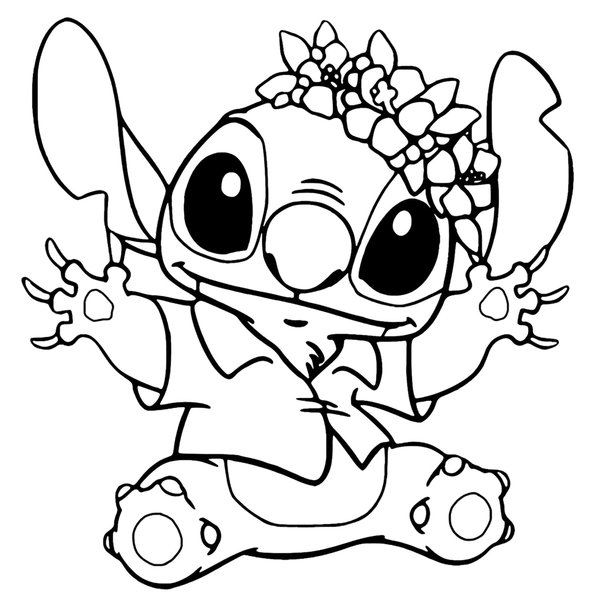 Stitch Draagt Hawaii Tiara coloring page for children