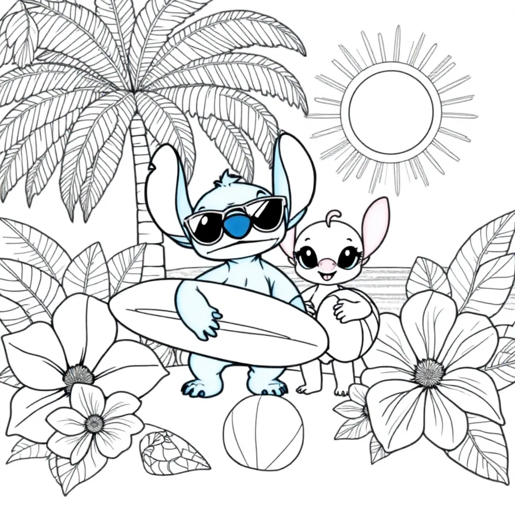Stitch En Angel Zomer coloring page for children