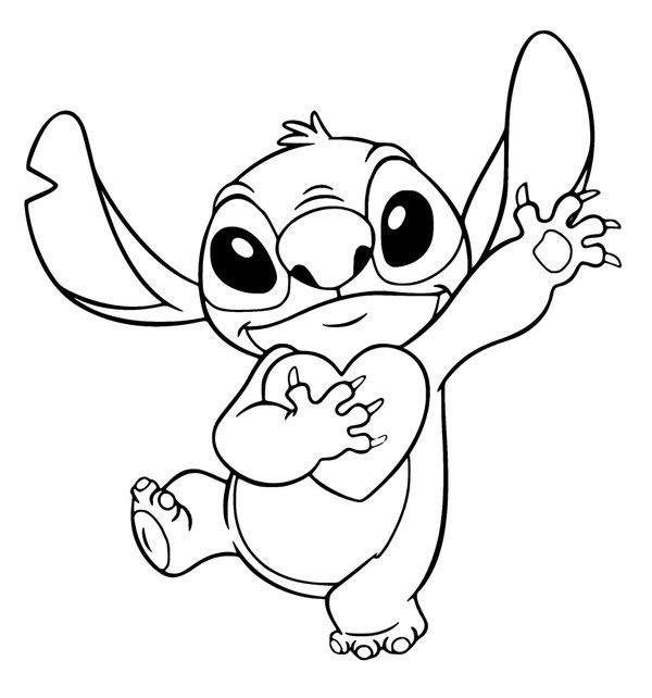 Stitch Houdt Hart Vast coloring page for children