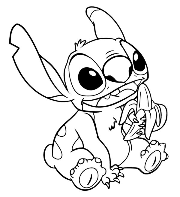 Stitch isst eine Banane coloring page for children