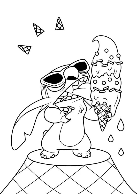 Stitch mange une grande glace coloring page for children