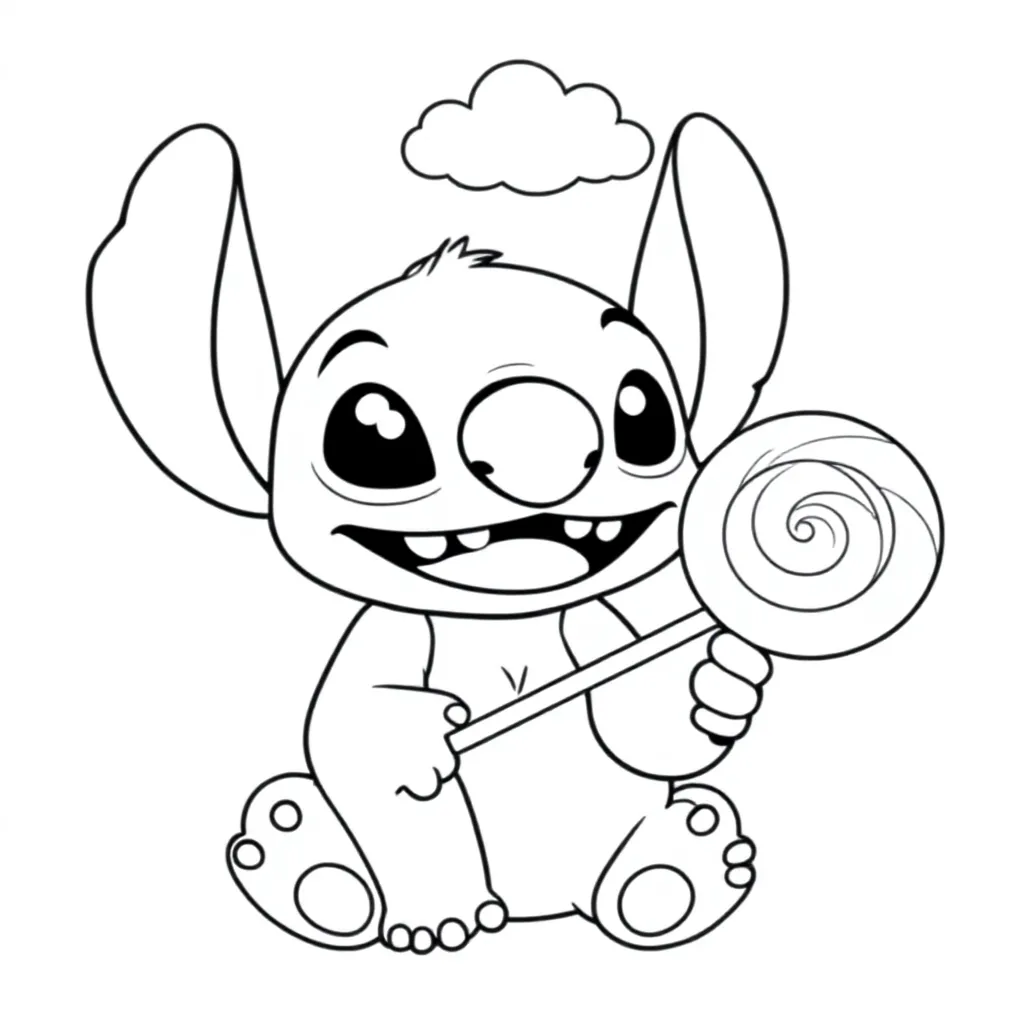 Stitch Met Lolly coloring page for children