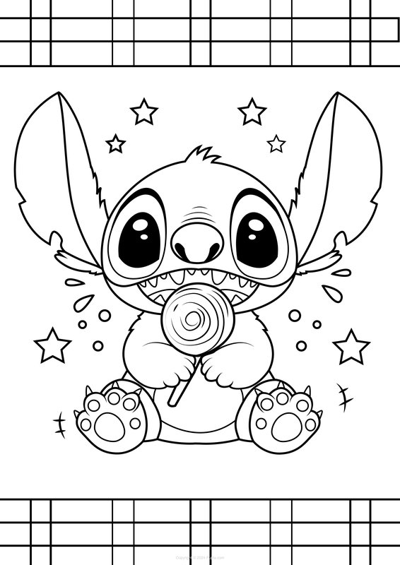 Stitch mignon mangeant une sucette coloring page for children