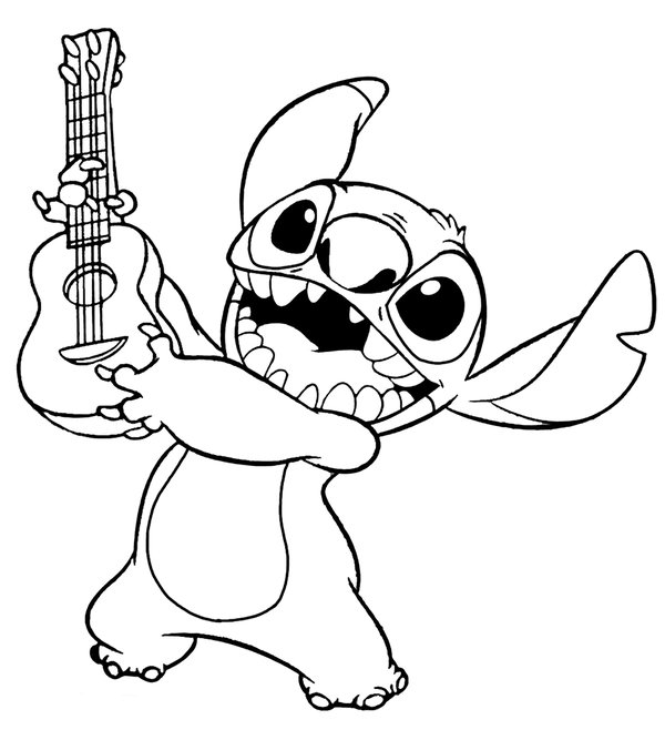 Stitch Playing Guitar coloring page for children