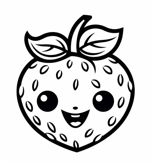 Strawberry Kawaii Style coloring page for children