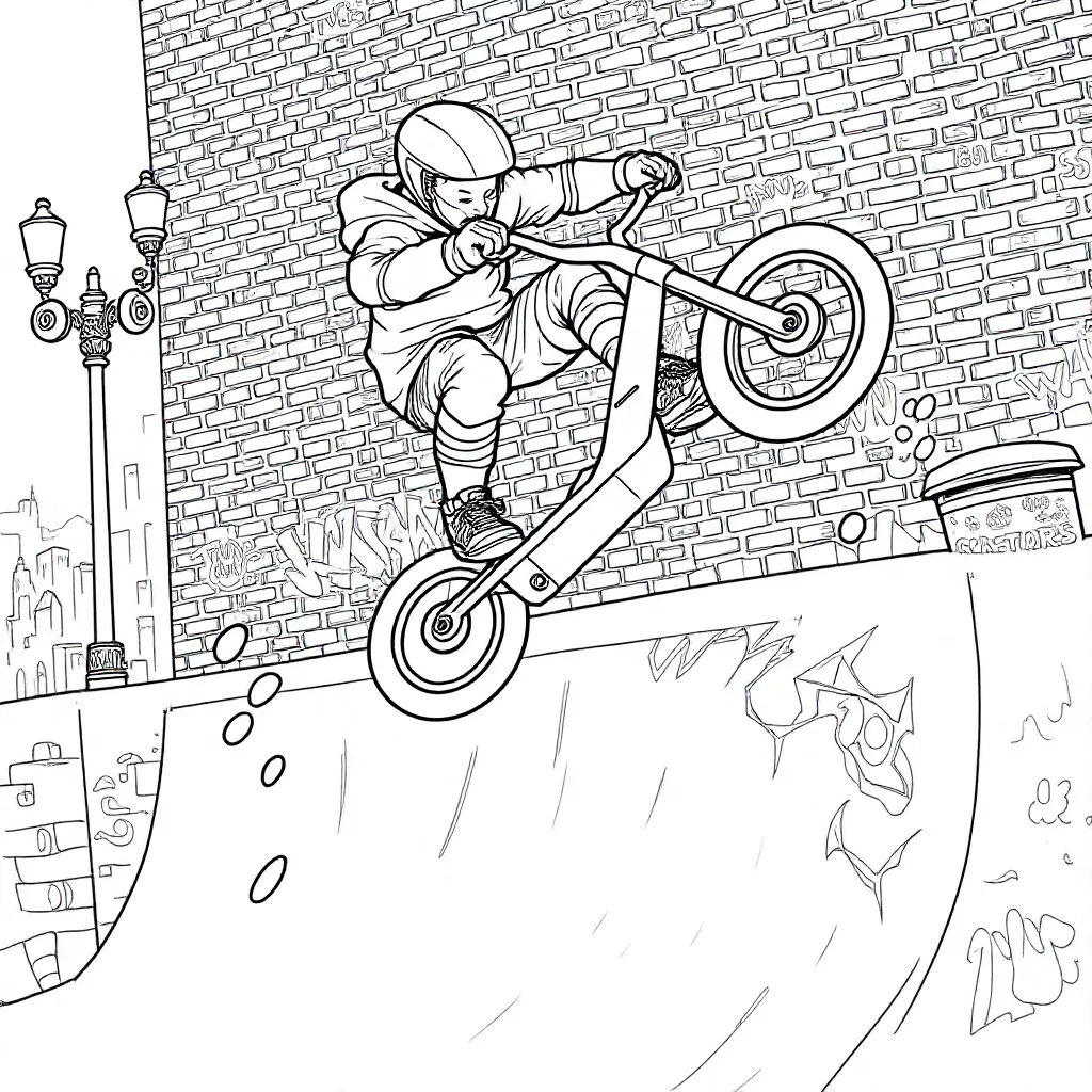 Stunstep skaten kleurplaat voor kinderen