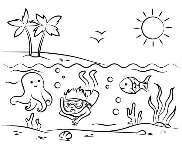 Summer Boy Diving coloring page for children