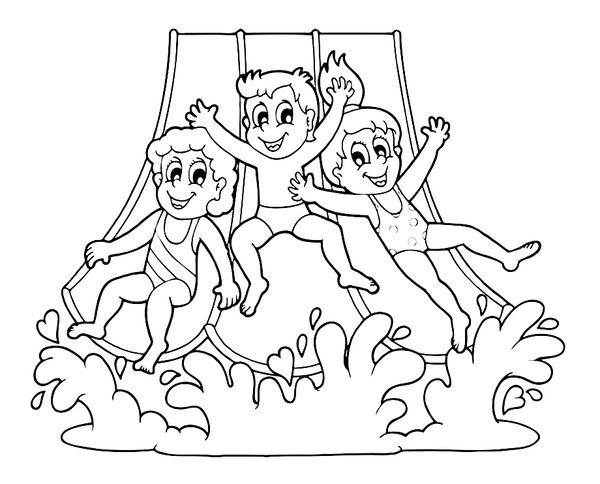 Summer Kids Waterslide coloring page for children