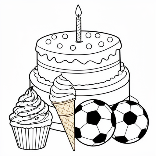 taart taart  voetbal voetbal cupcake ijs kleurplaat voor kinderen