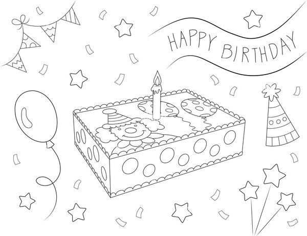 Feuille de coloriage Tarta De Feliz Cumpleanos Avec Clown