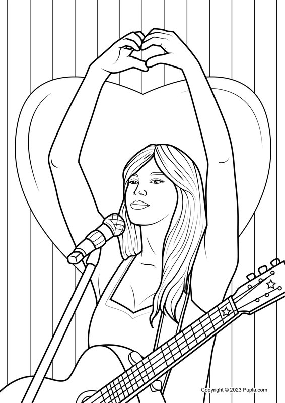 Taylor Swift Doing A Hand Heart coloring page for children