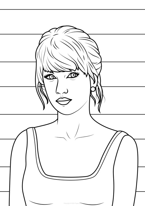 Taylor Swift in a simple shirt coloring page for children