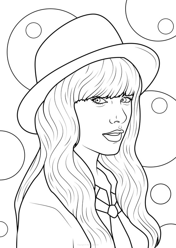 Taylor Swift mit einem Hut coloring page for children