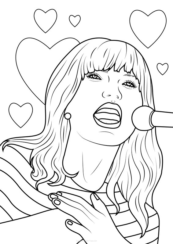 Taylor Swift singt ins Mikrofon coloring page for children